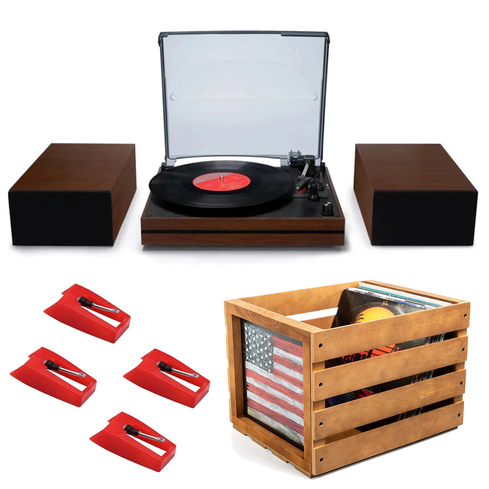 Modern Bluetooth Record Player Speaker System & Record Storage Bundle RetroLife R612