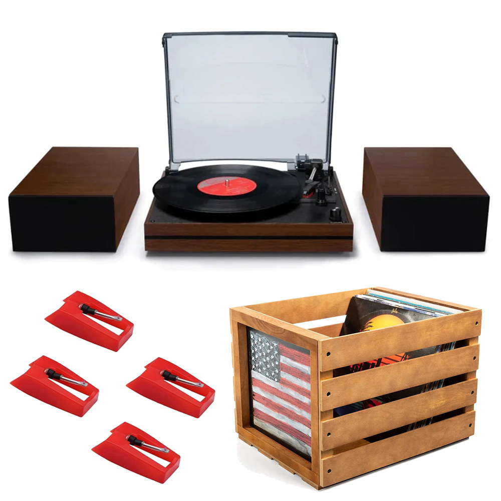 Modern Bluetooth Record Player Speaker System & Record Storage Bundle RetroLife R612
