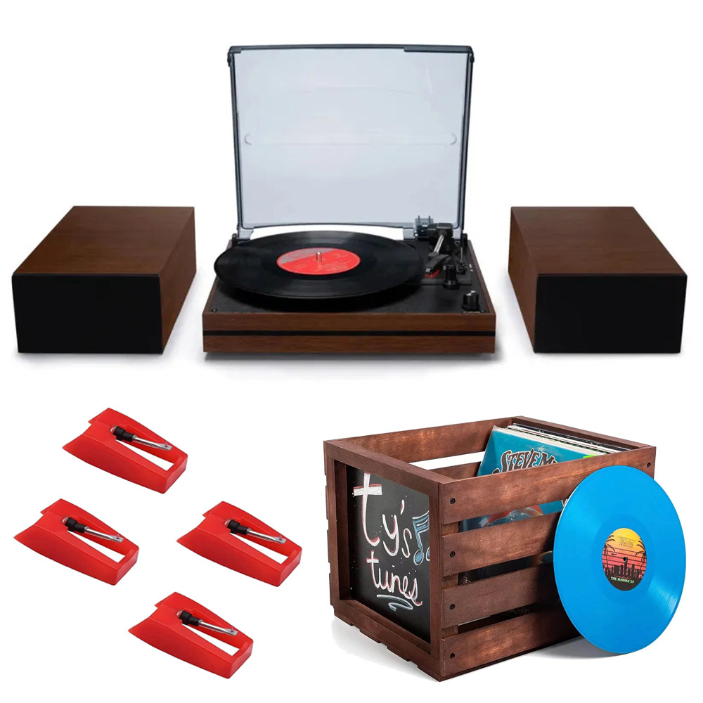 Modern Bluetooth Record Player Speaker System & Record Storage Bundle RetroLife R612