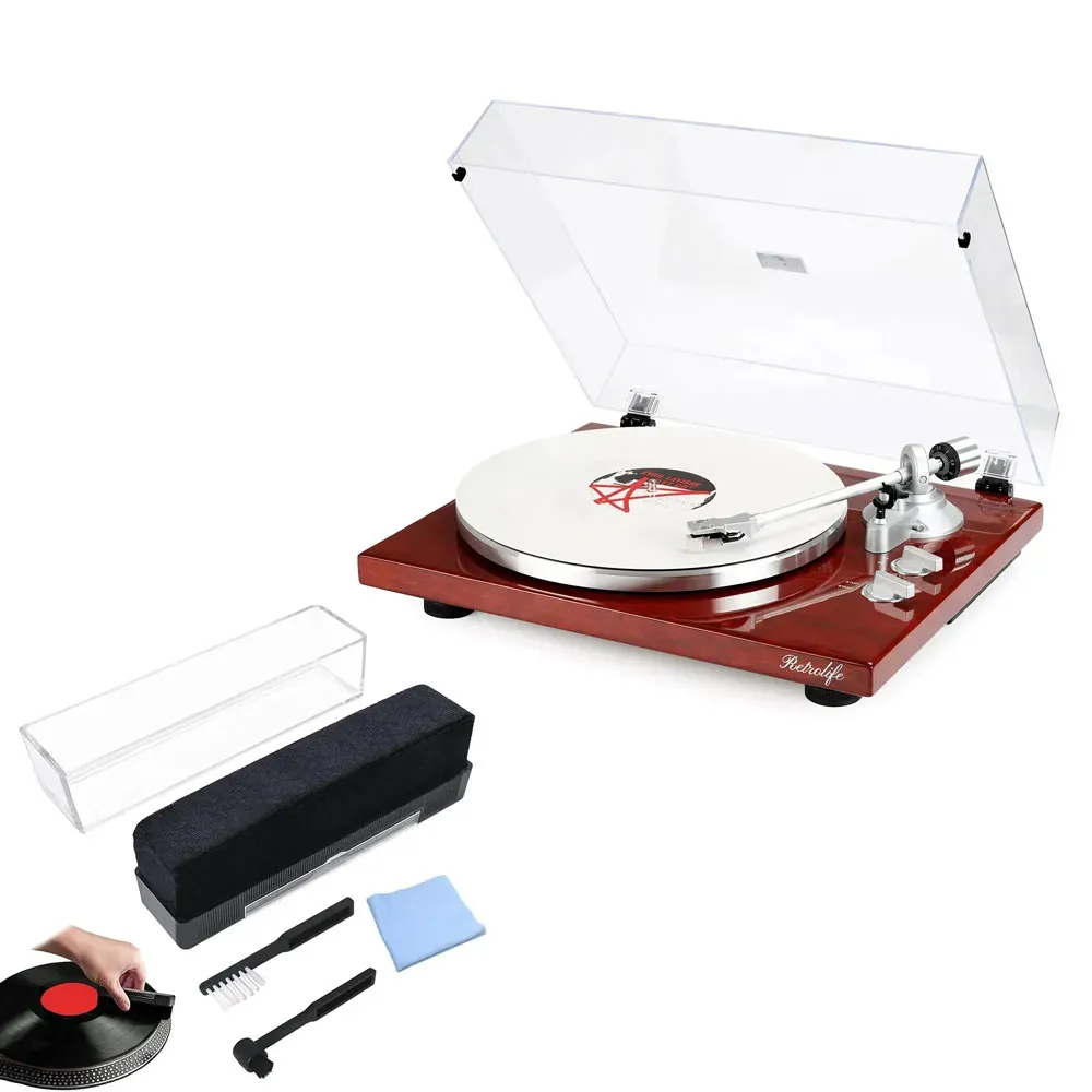 Modern Turntable, Replacement ATN3600L Cartridge & Vinyl Cleaning Kits Bundle RetroLife HQKZ-006