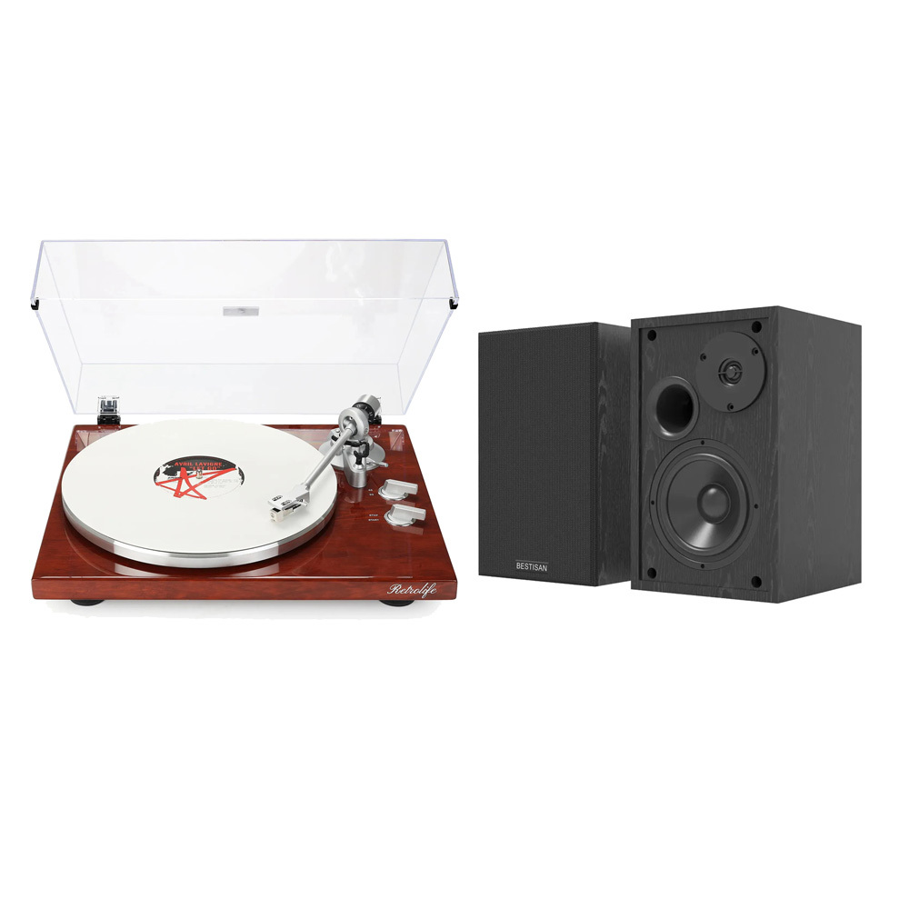 Modern Bluetooth Turntable & Bookshelf Speakers Bundle RetroLife HQKZ-006