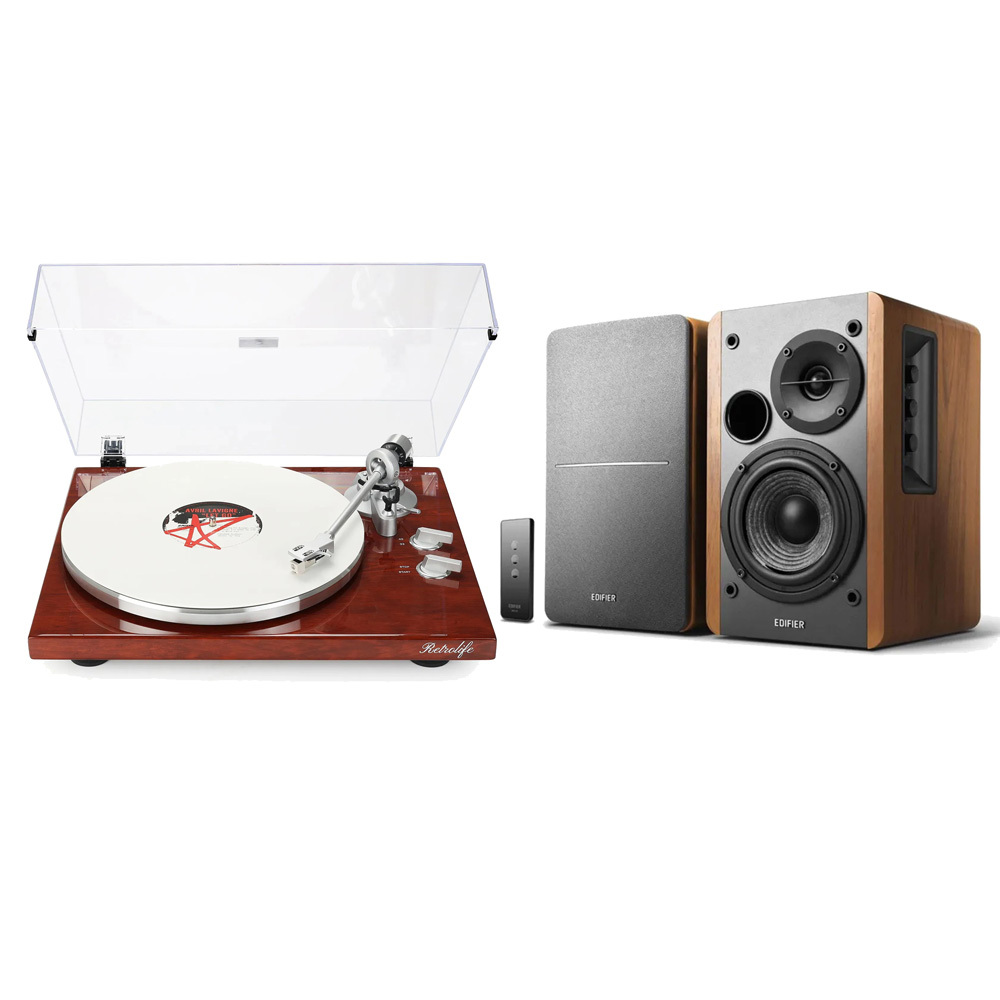 Modern Bluetooth Turntable & Bookshelf Speakers Bundle RetroLife HQKZ-006