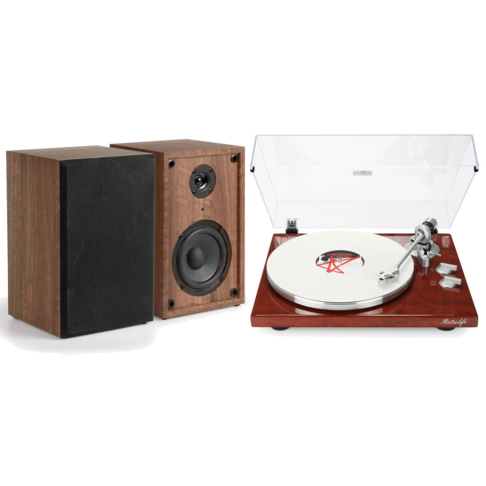 Modern Bluetooth Turntable & Bookshelf Speakers Bundle RetroLife HQKZ-006