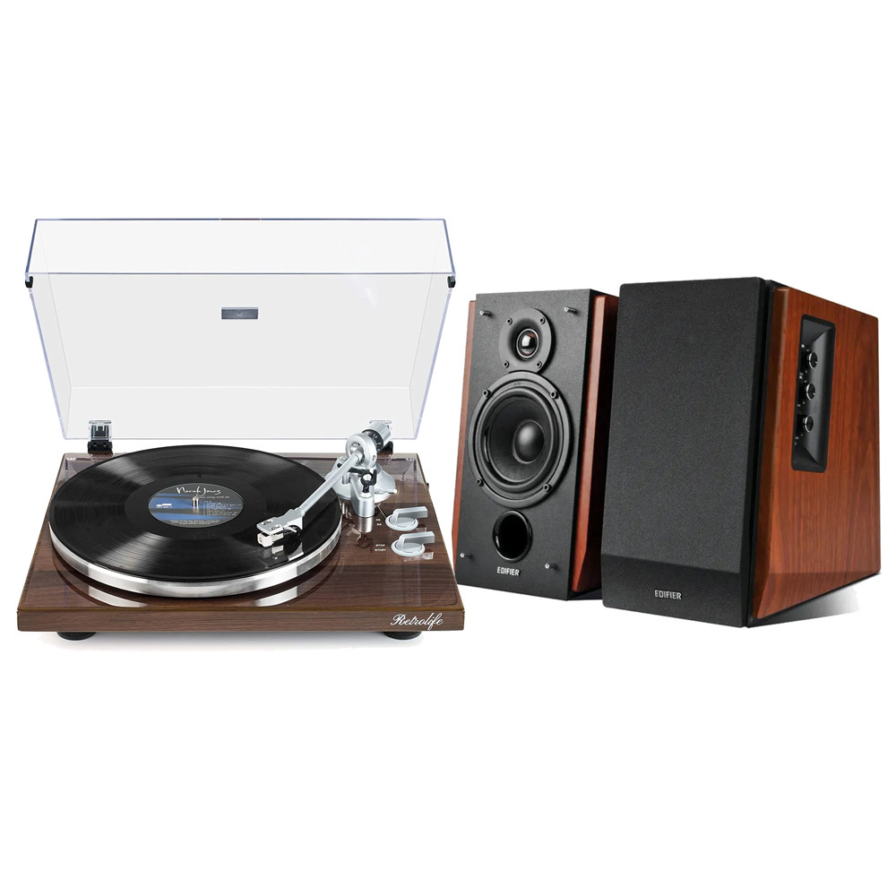 Modern Bluetooth Turntable & Bookshelf Speakers Bundle RetroLife HQKZ-006