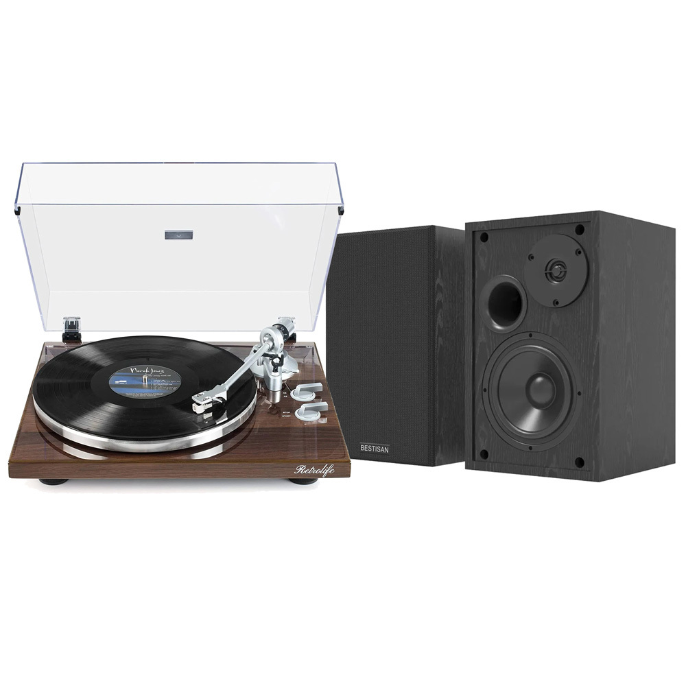 Modern Bluetooth Turntable & Bookshelf Speakers Bundle RetroLife HQKZ-006
