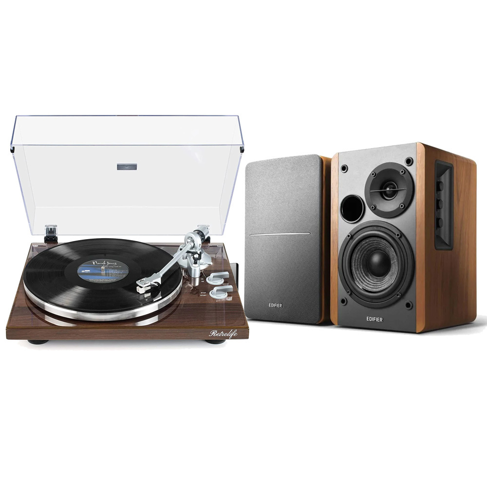 Modern Bluetooth Turntable & Bookshelf Speakers Bundle RetroLife HQKZ-006