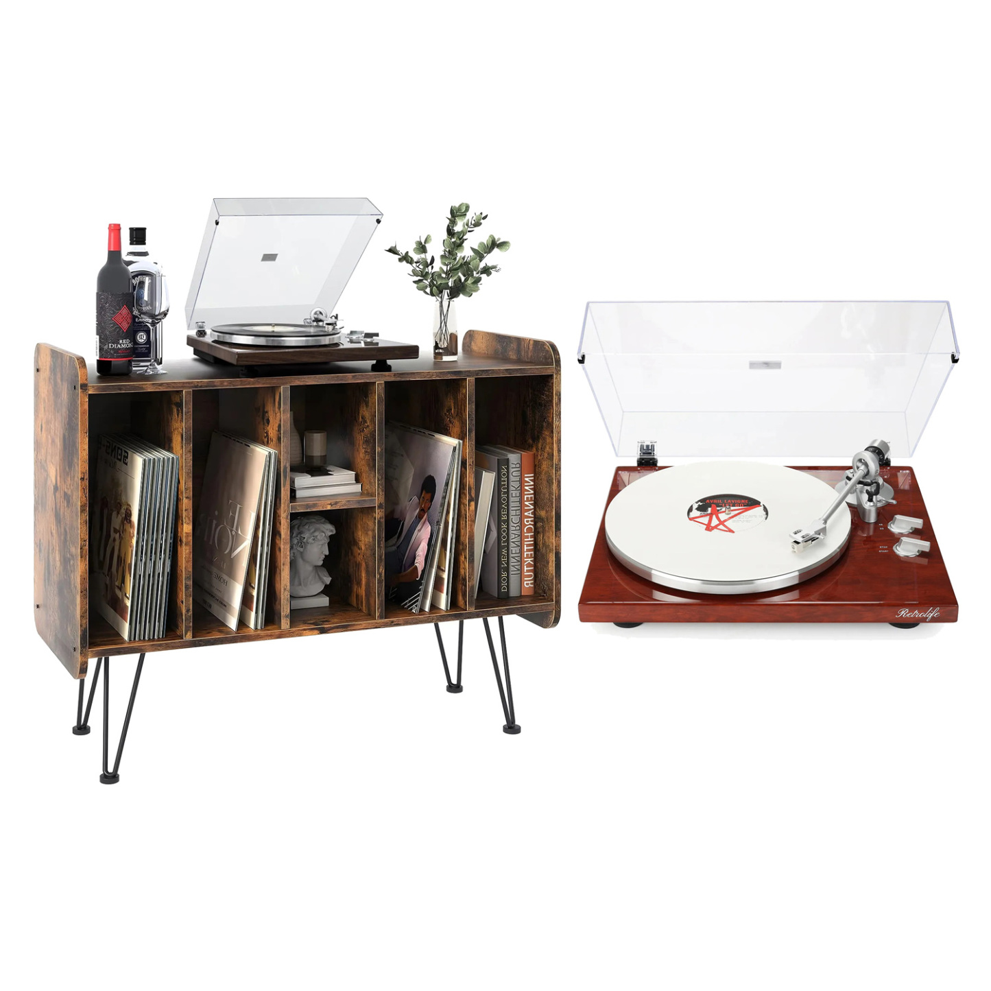 RetroLife Bundle Includes Bluetooth Turntable HQKZ-006 and Record Player Cabinet
