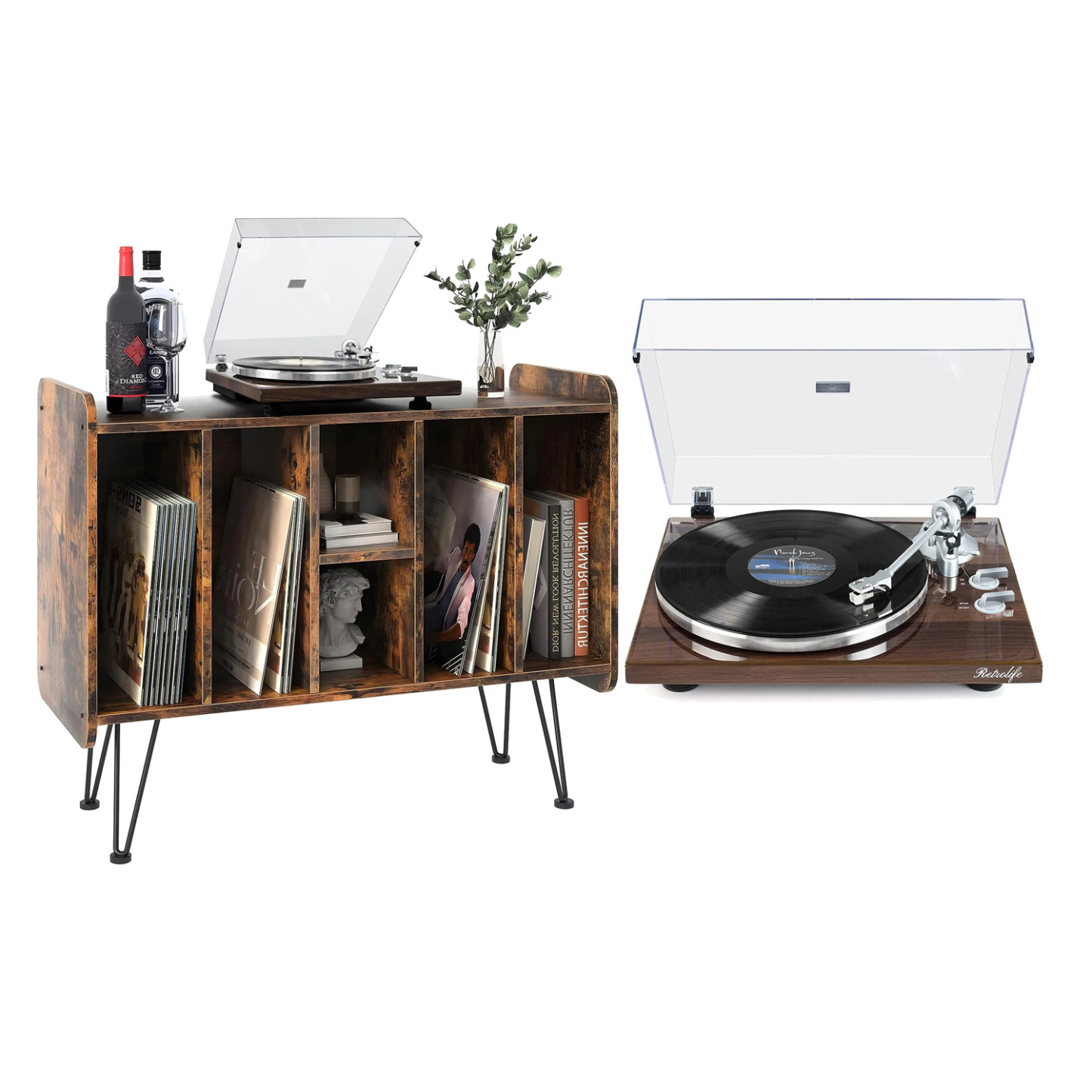 Modern Bluetooth Turntable & Record Player Cabinet Bundle RetroLife HQKZ-006