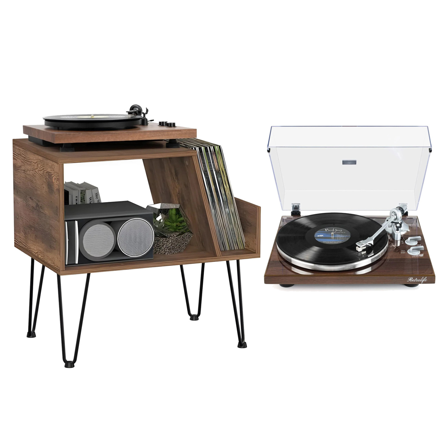 Modern Bluetooth Turntable & Record Player Cabinet Bundle RetroLife HQKZ-006