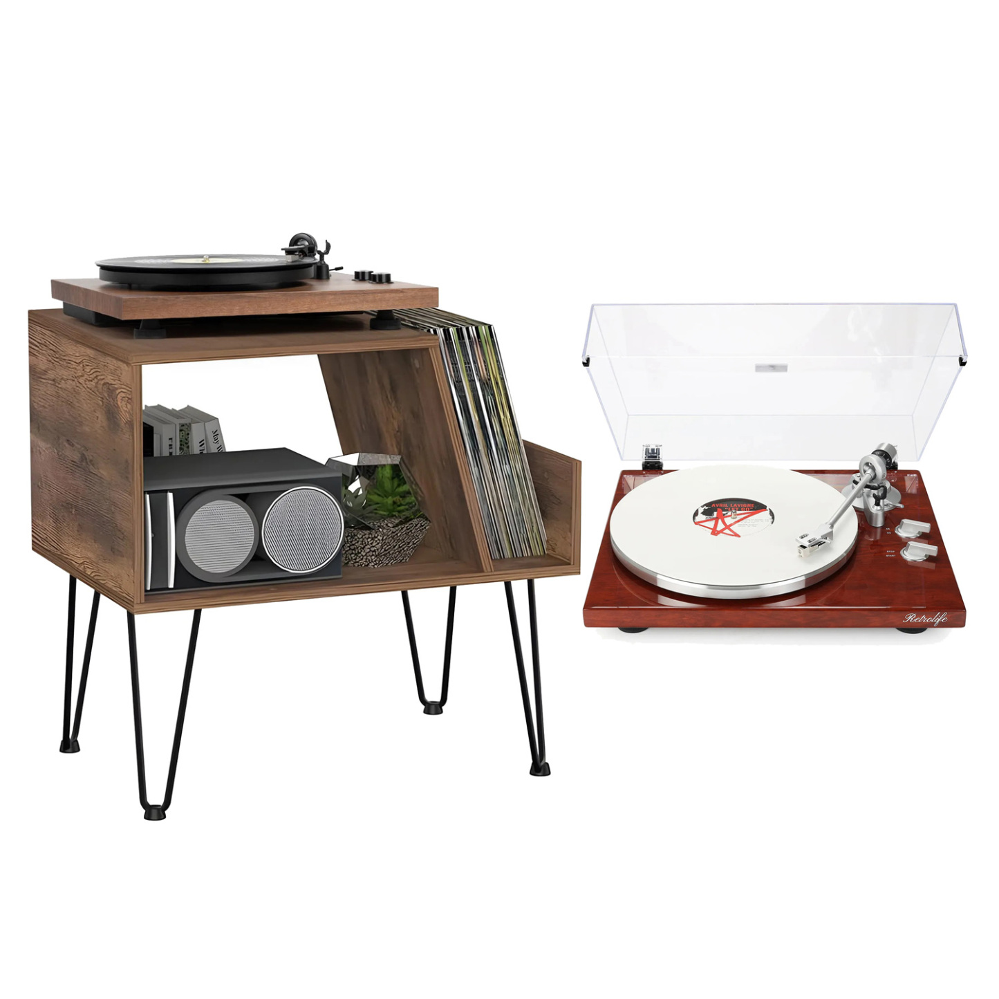 Modern Bluetooth Turntable & Record Player Cabinet Bundle RetroLife HQKZ-006