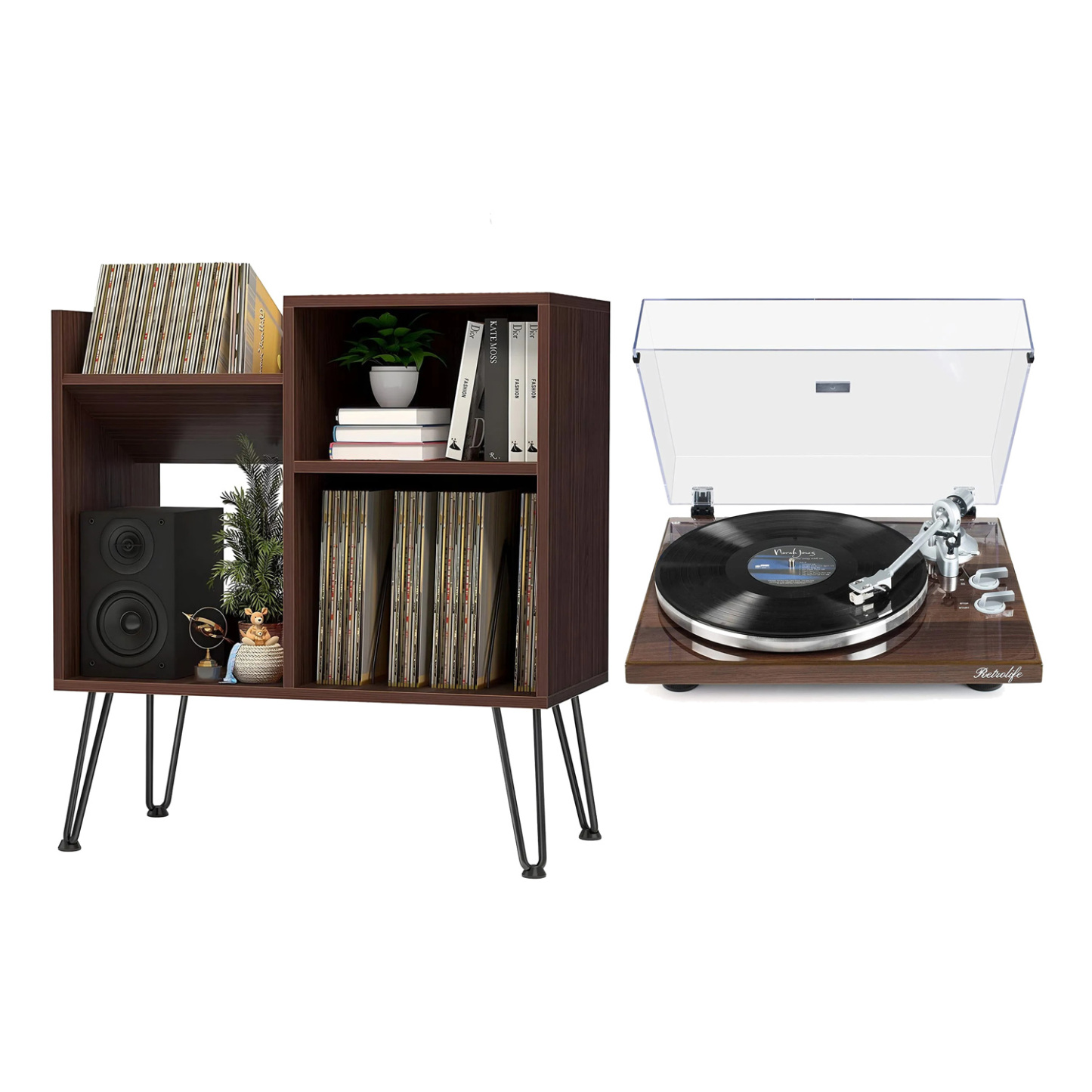 Modern Bluetooth Turntable & Record Player Cabinet Bundle RetroLife HQKZ-006