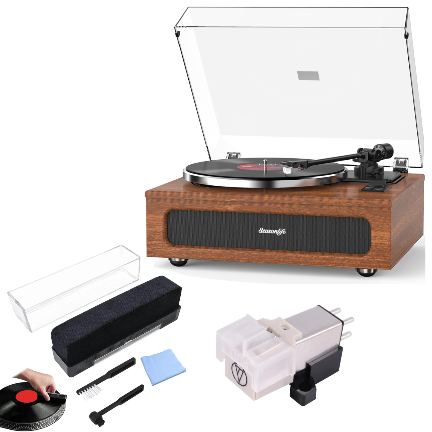 Modern Bluetooth Record Player System & ATN3600L Stylus, Cleaning Kits Bundle RetroLife HQKZ018