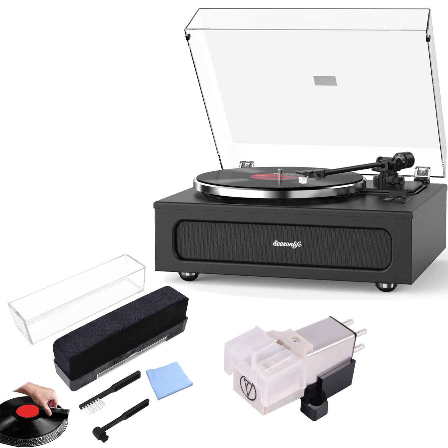 Modern Bluetooth Record Player System & ATN3600L Stylus, Cleaning Kits Bundle RetroLife HQKZ018