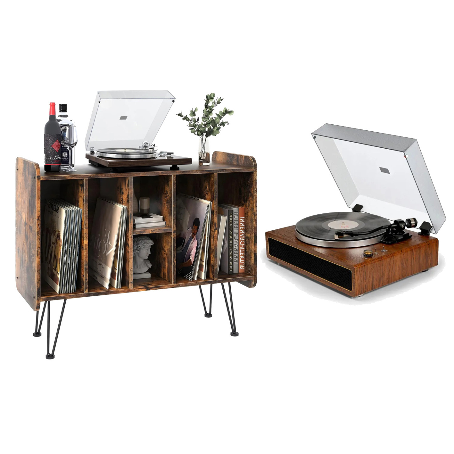 Modern Bluetooth Record Player & Turntable Stand Bundle RetroLife R517