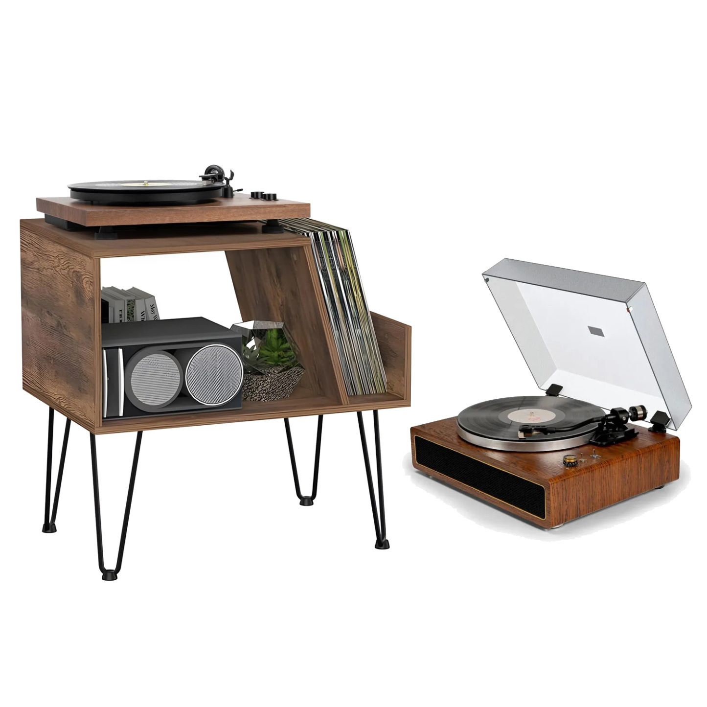 Modern Bluetooth Record Player & Turntable Stand Bundle RetroLife R517
