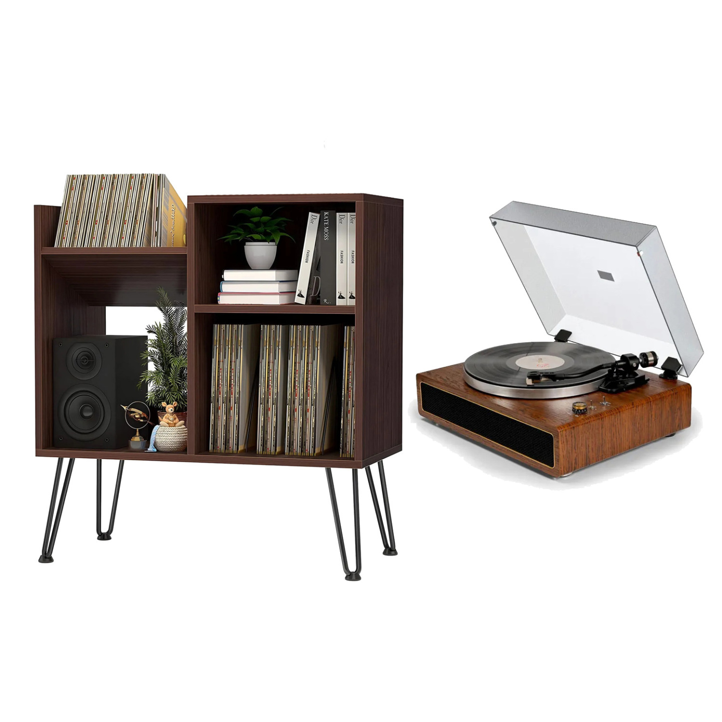 Modern Bluetooth Record Player & Turntable Stand Bundle RetroLife R517