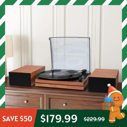Modern Bluetooth Turntable with External Bookshelf HiFi Speakers R612