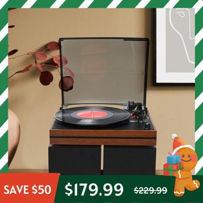 Modern Bluetooth Turntable with External Bookshelf HiFi Speakers R612