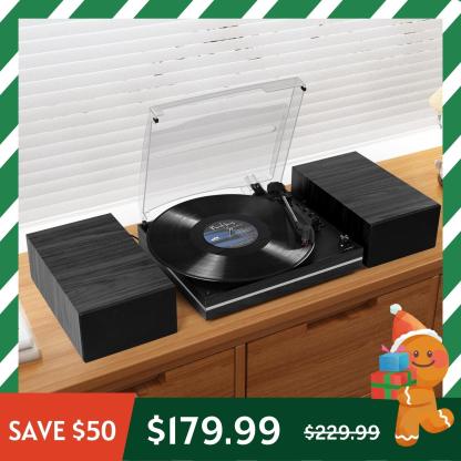 Modern Bluetooth Turntable with External Bookshelf HiFi Speakers R612