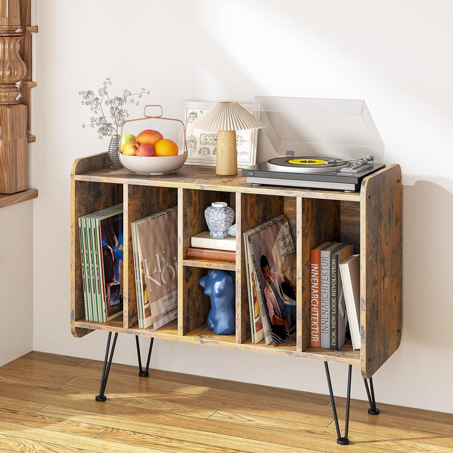 RetroLife RMD1 Vinyl Record Player Stand with Metal Legs For LPs Album Storage