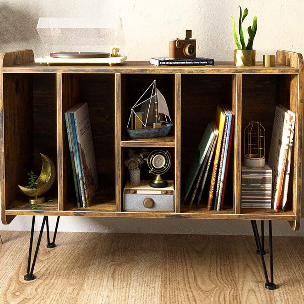 RetroLife RMD1 Vinyl Record Player Stand with Metal Legs For LPs Album Storage
