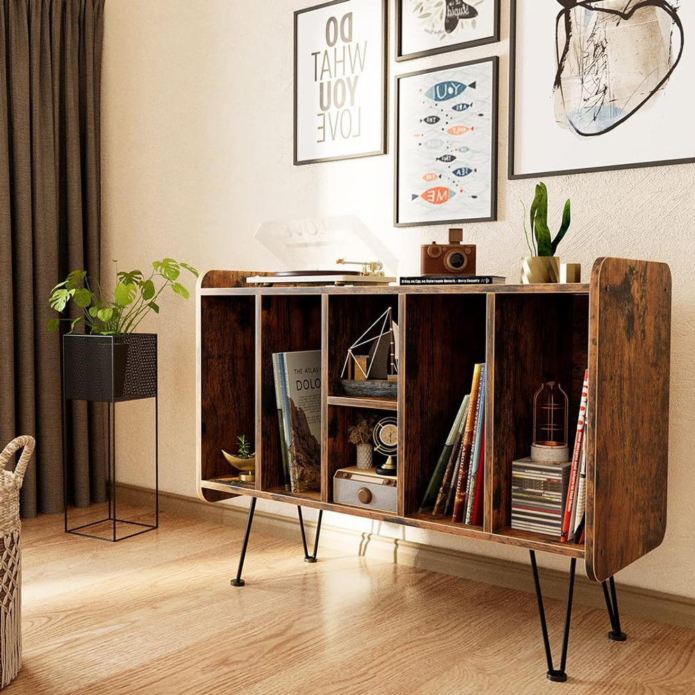RetroLife RMD1 Vinyl Record Player Stand with Metal Legs For LPs Album Storage