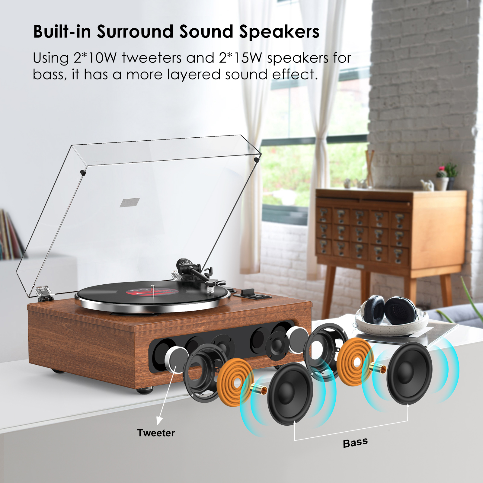 Bluetooth All-in-One Record Player with Built-in Speakers HQ-KZ018