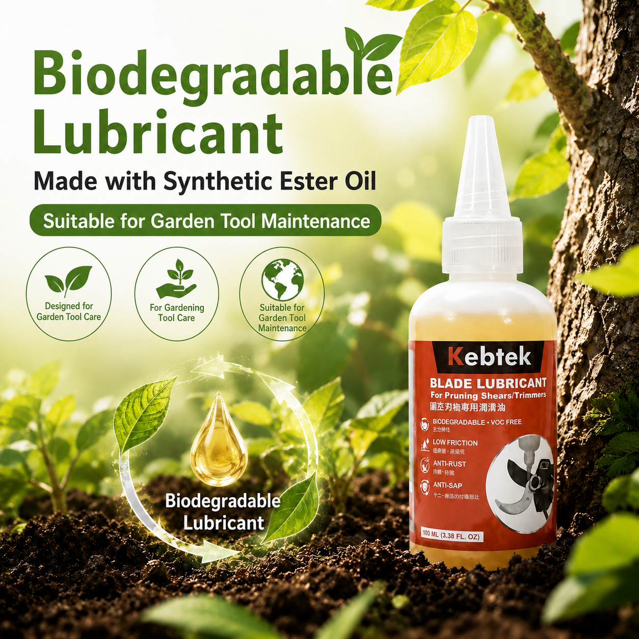 Kebtek Blade Lubricant for Pruning Shears, Biodegradable Tool Care 100ml
