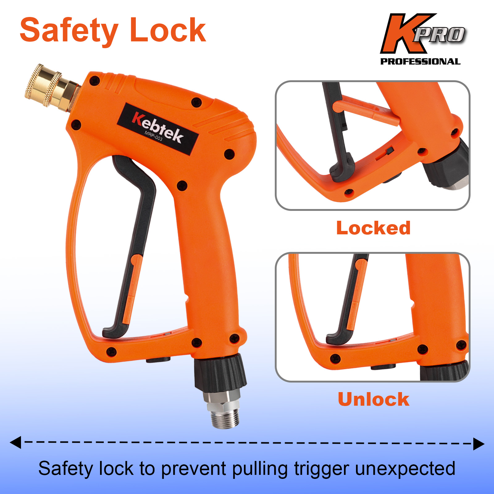 Kebtek Pressure Washer Gun 5200 PSI with Foam Cannon 1L & 5 Nozzle Tips, 1/4" Quick Connector