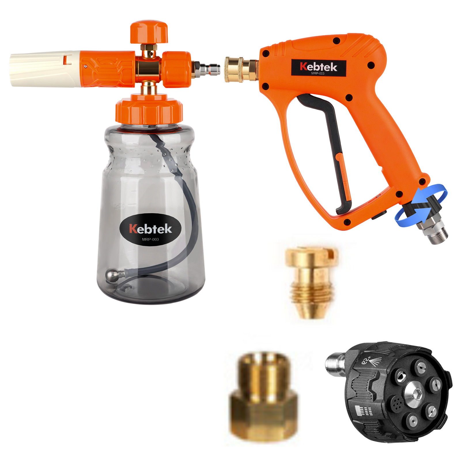 Pressure Washer Gun 5200 PSI with Foam Cannon 1L & 6 IN1 Nozzle Tips, 1/4" Quick Connector