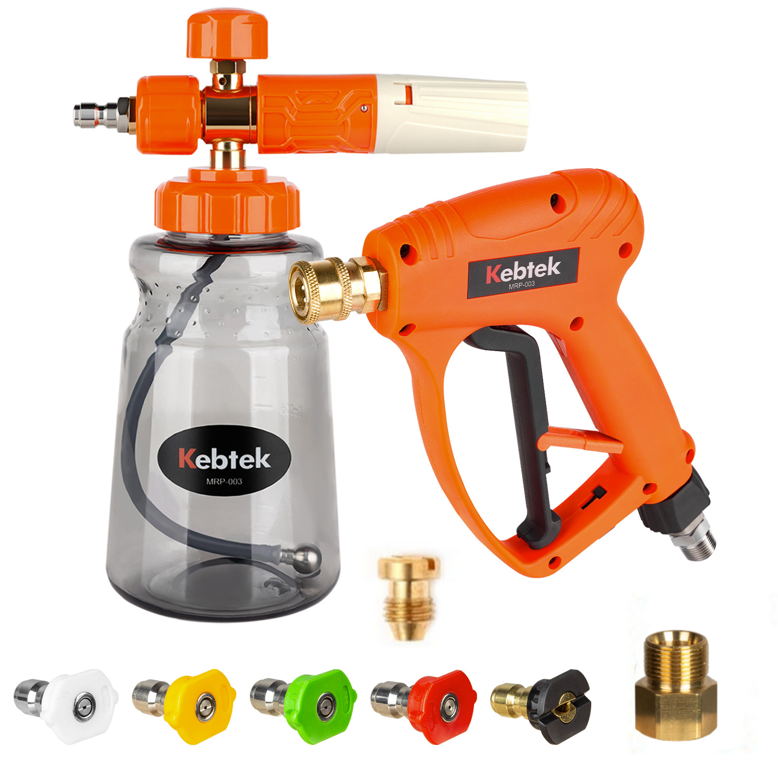 Kebtek Pressure Washer Gun 5200 PSI with Foam Cannon 1L & 5 Nozzle Tips, 1/4" Quick Connector