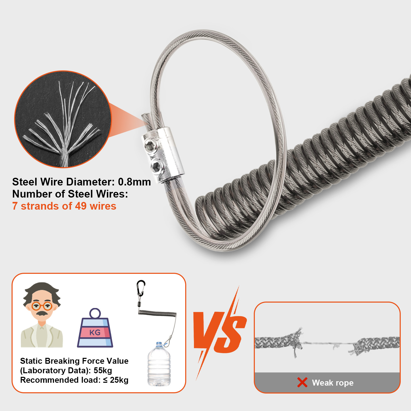 Telephone Rope Design Retractable Safety Tool Leash 