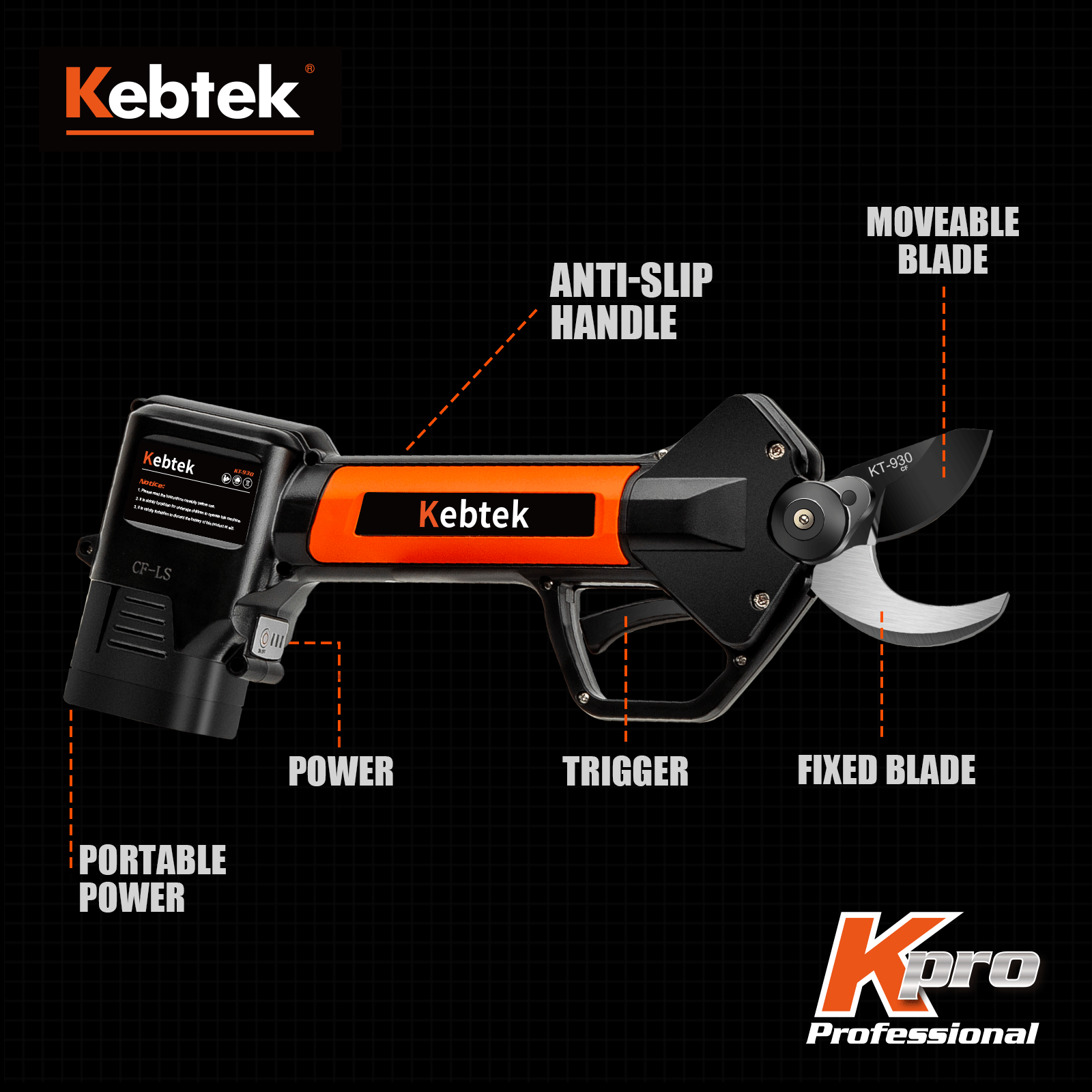 Kebtek Cordless Electric Pruning Shear, Cordless Pruner Battery Powered with 2PCS Backup Lithium Battery 2500mAh, 30mm -KT930(1.2 Inch) Cutting Diameter