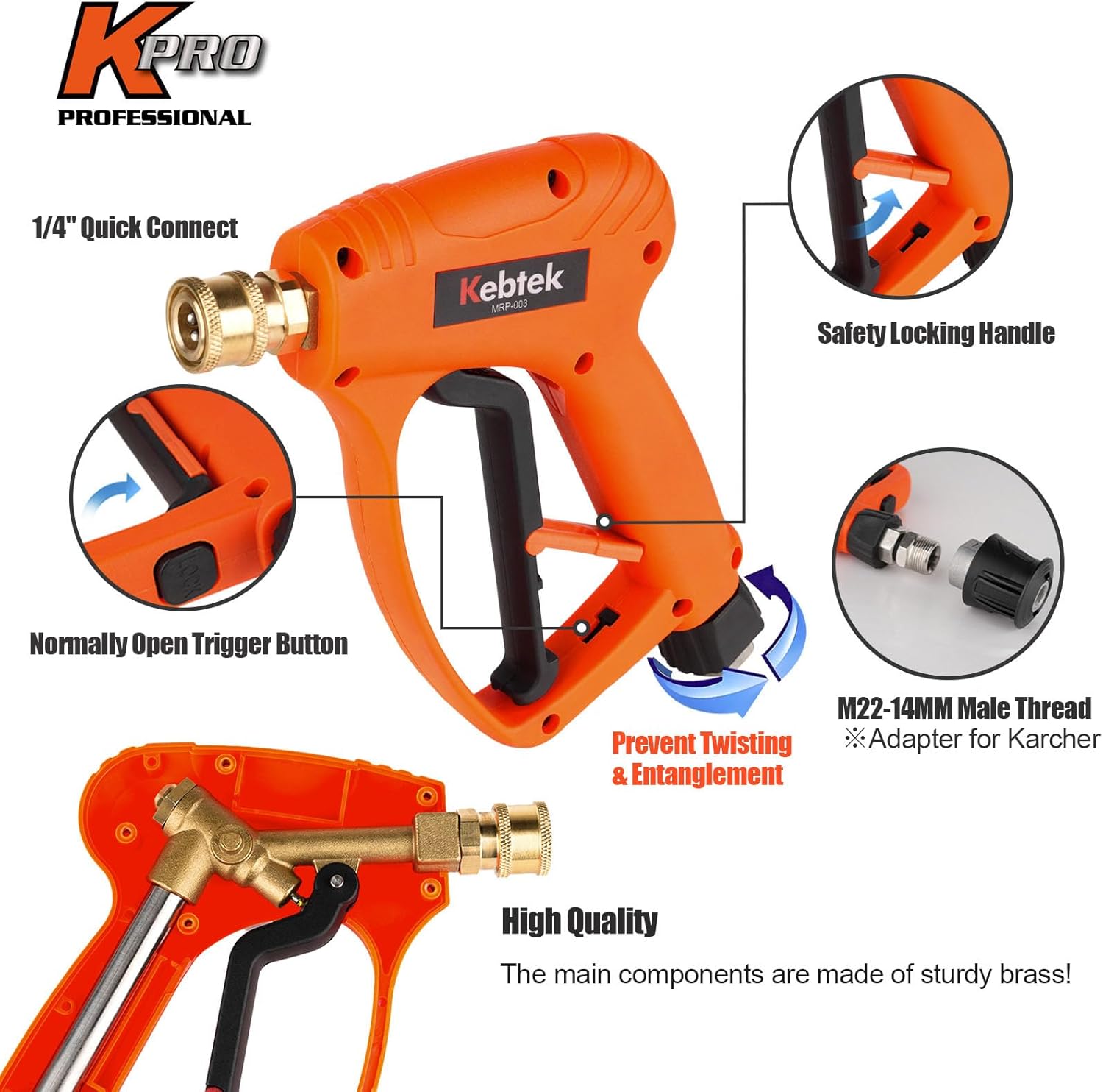 High Pressure Washer Gun 5200 PSI with Adapter