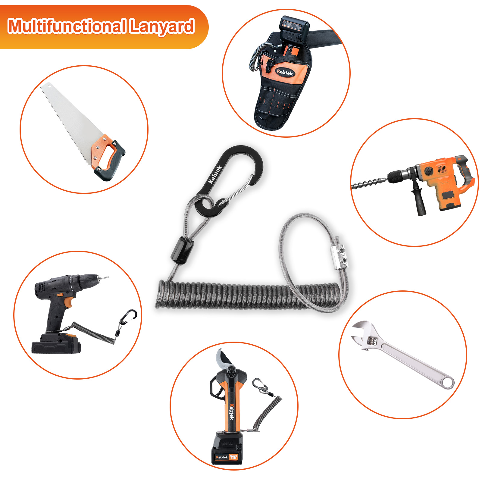 Telephone Rope Design Retractable Safety Tool Leash 