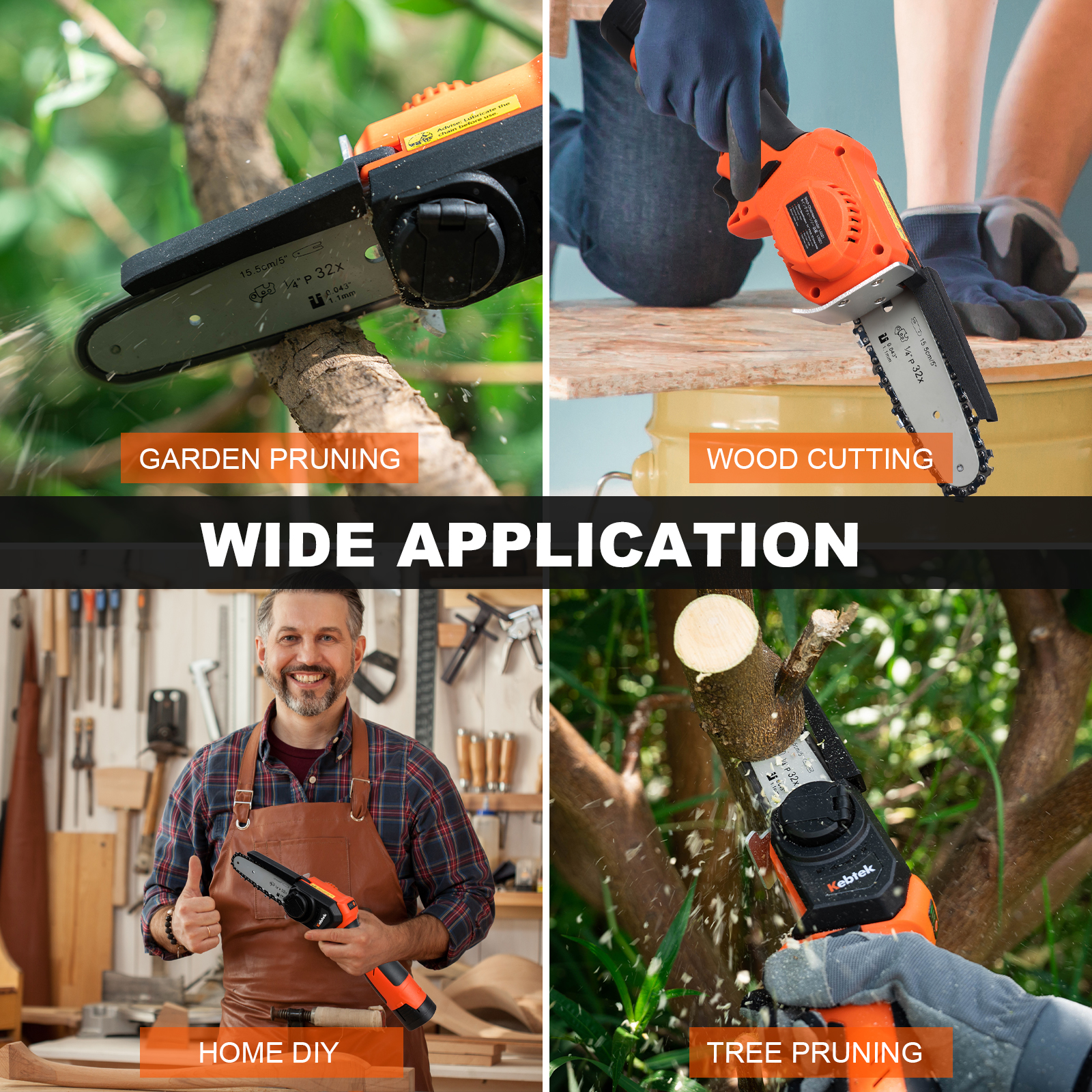 Cordless Mini Chainsaw, Kebtek 5-Inch Hand-held Mini Pruning Saw with 2Pack 2000mAh Batteries Brushless Motor & Replacement Chain for Wood Cutting | Tree Trimming | Camping (Chainsaw Set)