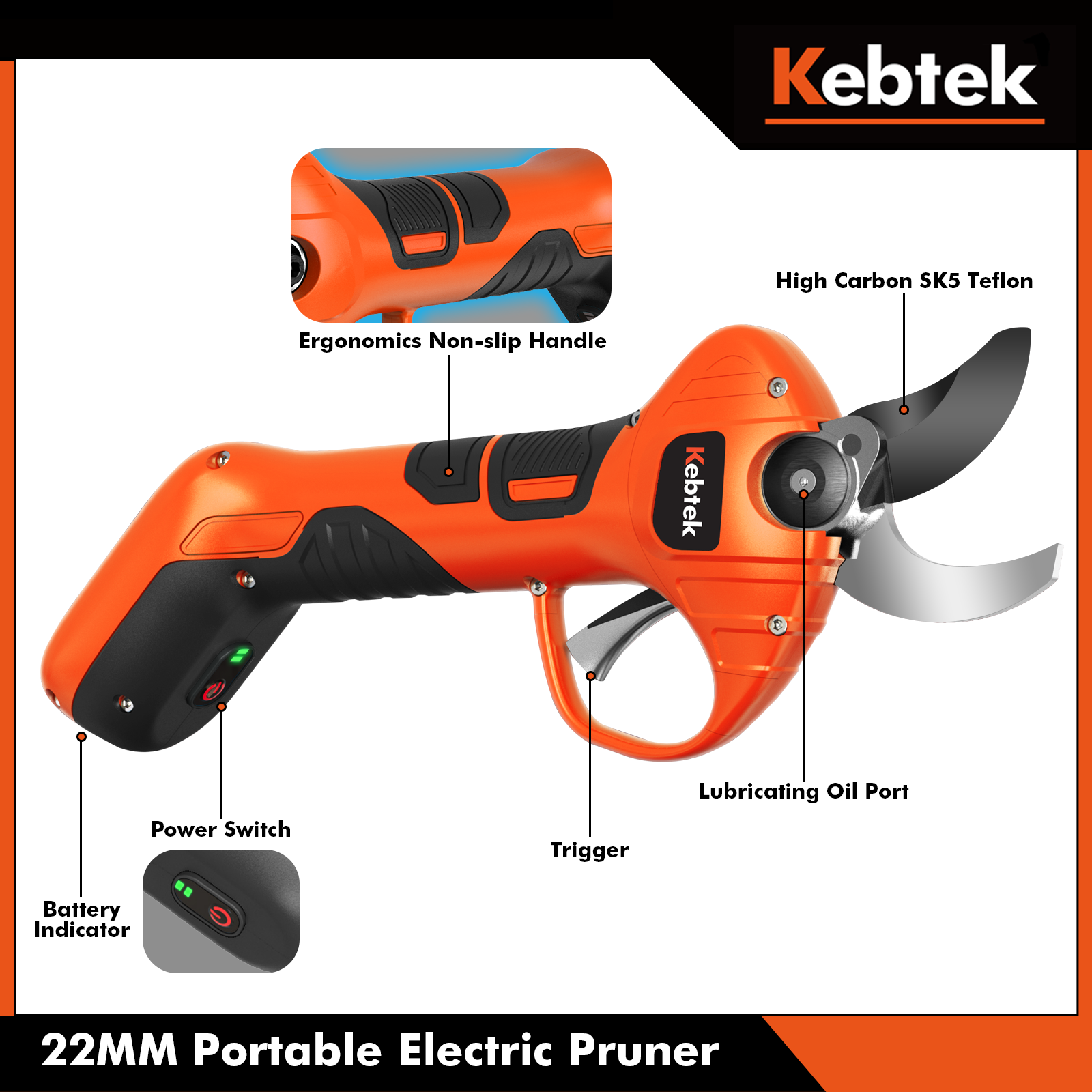 Electric Pruning Shears, Cordless Electric Pruner Battery Powered 7.2V, Tree Branch Pruner with 4AH Lithium Battery - 22mm (YD-6622)