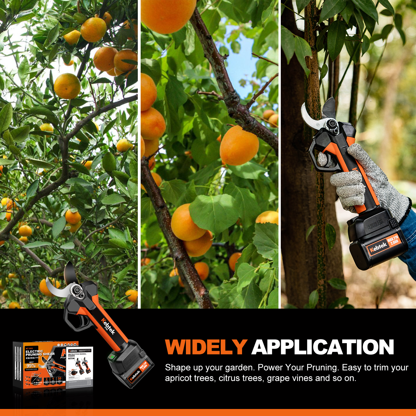 Professional Pruning Shears Battery Powered, 33MM Electric Pruner Branch Cutter Cordless Heavy Duty with 1 Pack 2Ah Rechargeable Batteries Brushless Motor