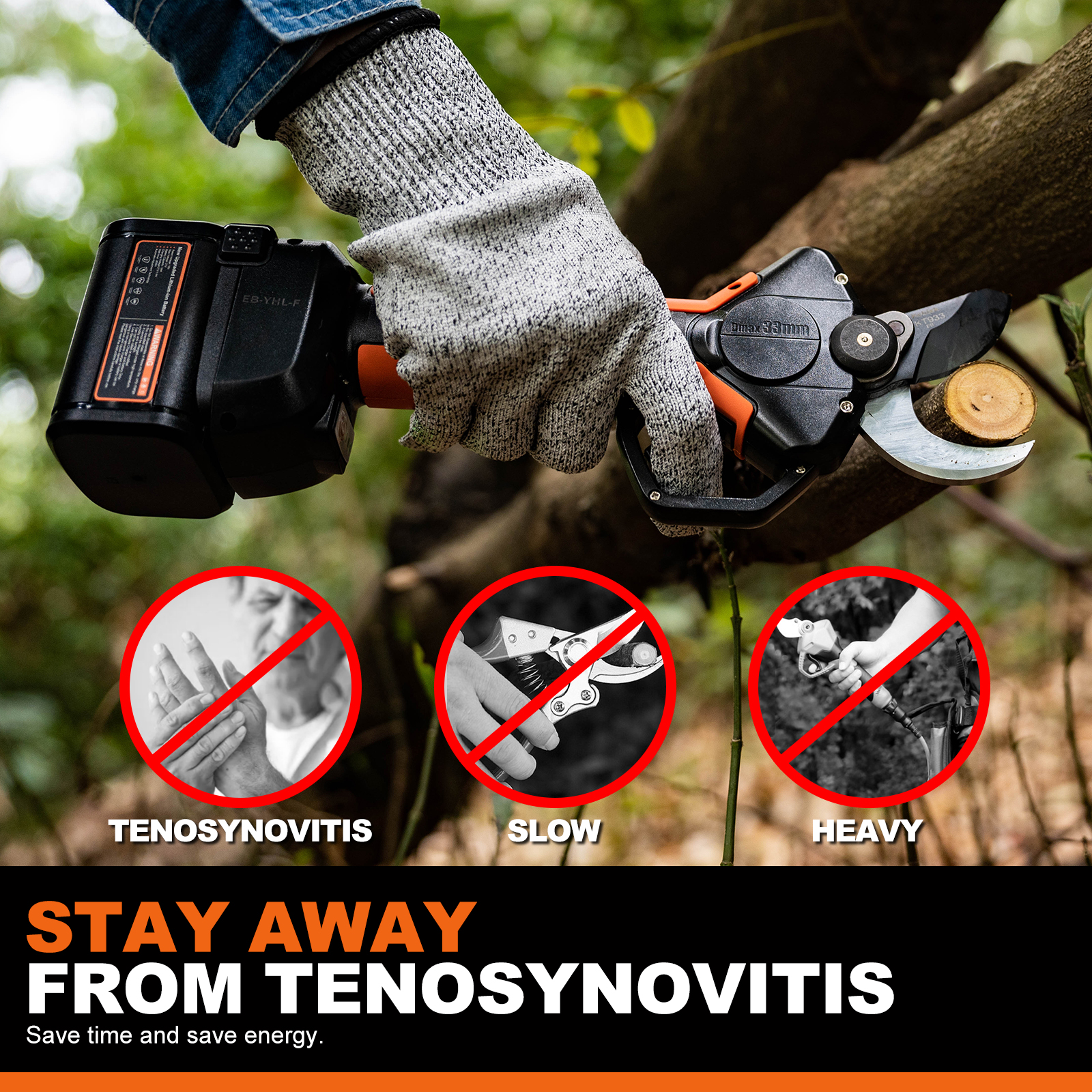 Professional Pruning Shears Battery Powered, 33MM Electric Pruner Branch Cutter Cordless Heavy Duty with 1 Pack 2Ah Rechargeable Batteries Brushless Motor