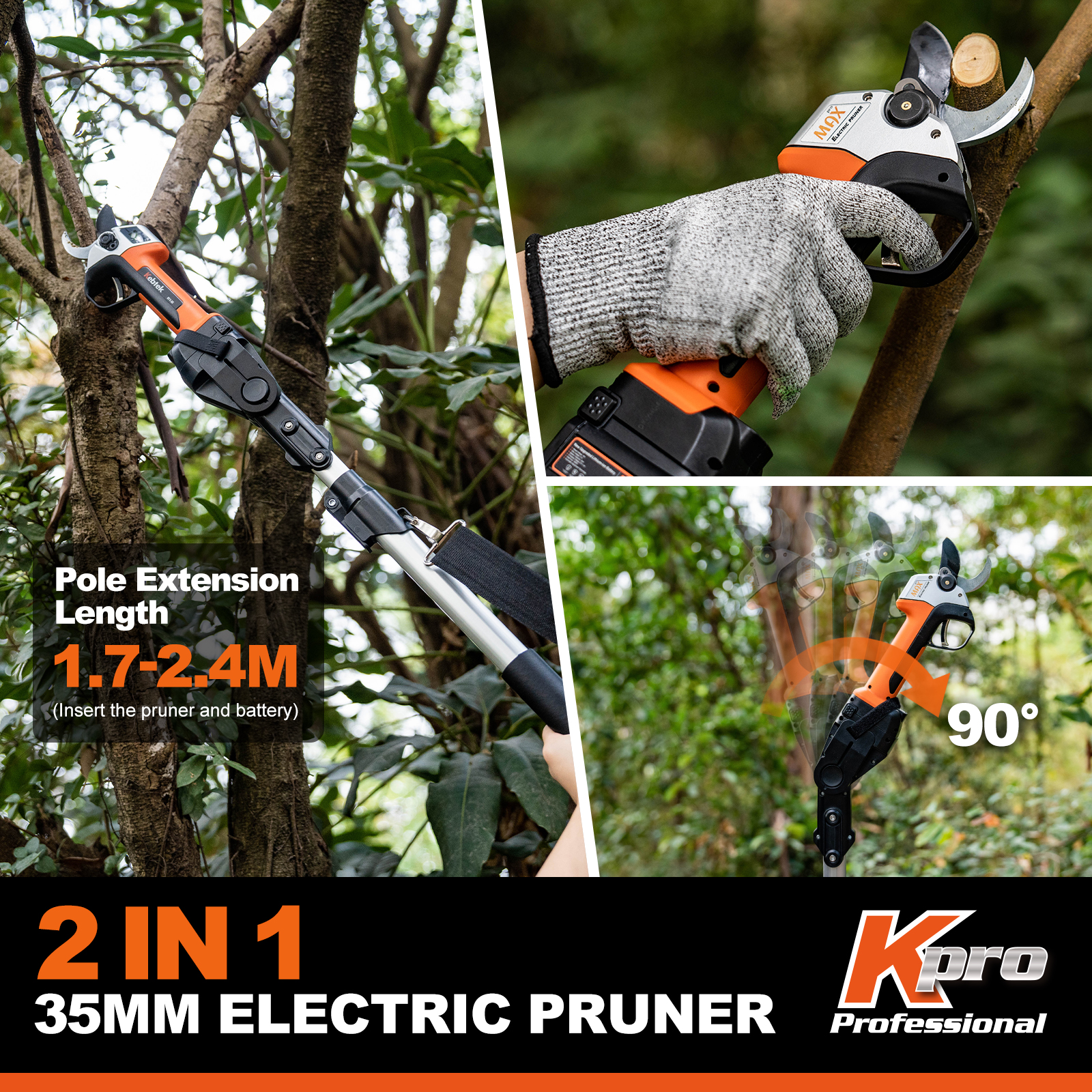 Professional Cordless Electric Pruning Shears, 35MM Brushless Battery Powered Tree Pruner with 2 Pack Rechargeable 2Ah Batteries- LCD Display