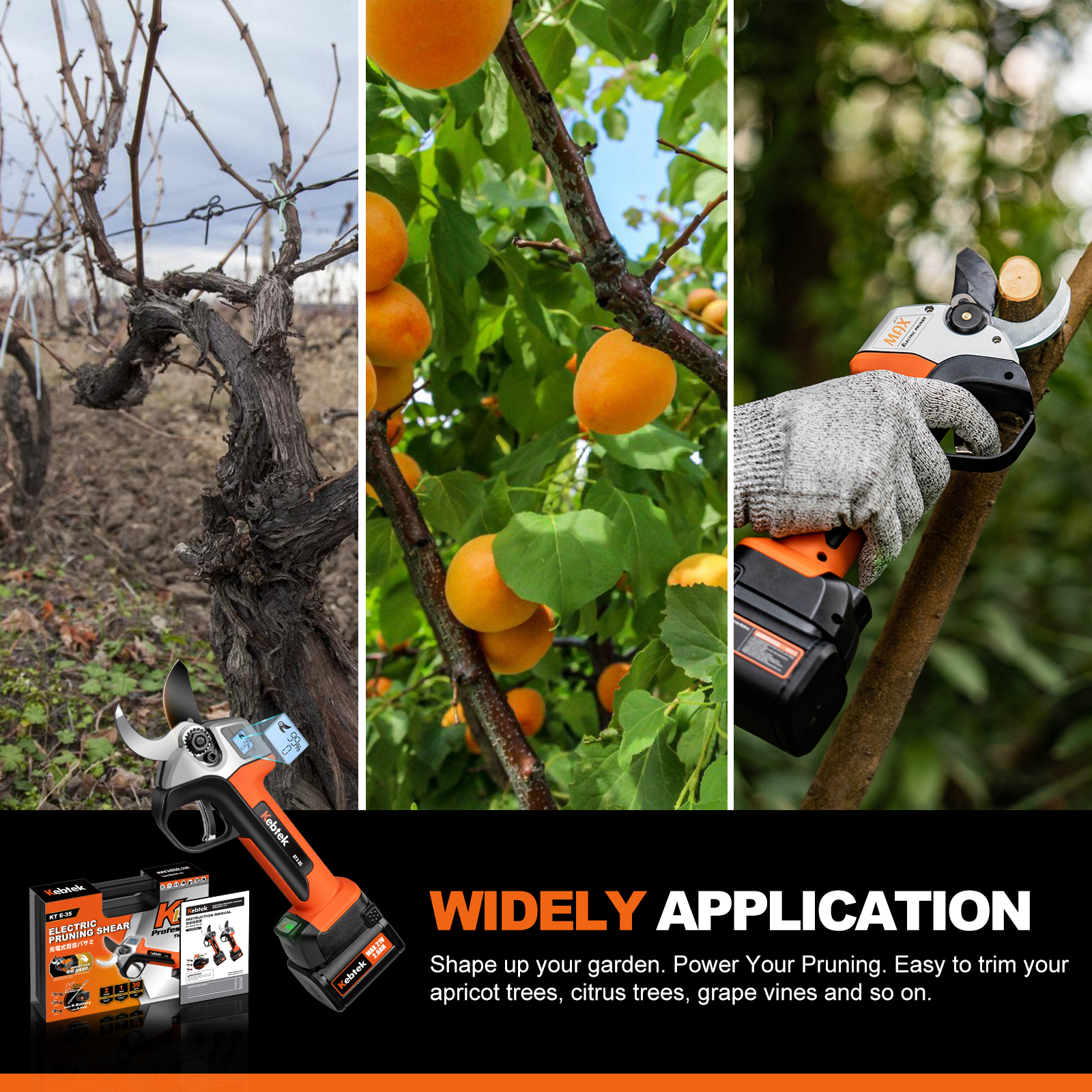 Professional Cordless Electric Pruning Shears, 35MM Brushless Battery Powered Tree Pruner with 2 Pack Rechargeable 2Ah Batteries- LCD Display