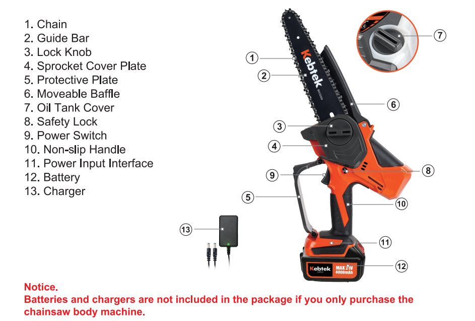 Kebtek KPRO 21V Cordless Brushless 8 inch Mini Chainsaw