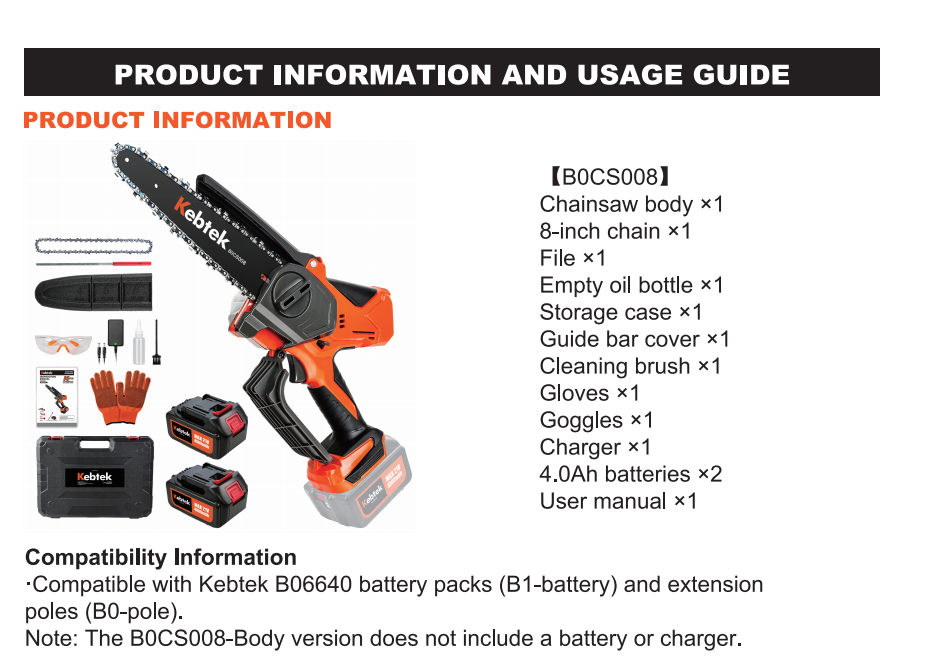 Kebtek KPRO 21V Cordless Brushless 8 inch Mini Chainsaw