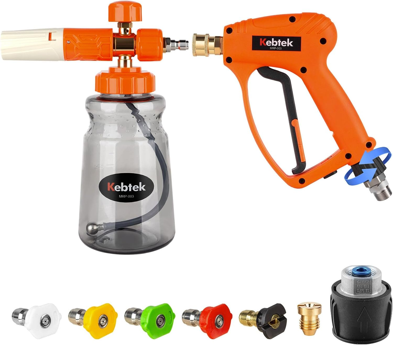 Pressure Washer Gun 5200 PSI with Foam Cannon 1L & 5 Nozzle Tips, 1/4" Quick Connector