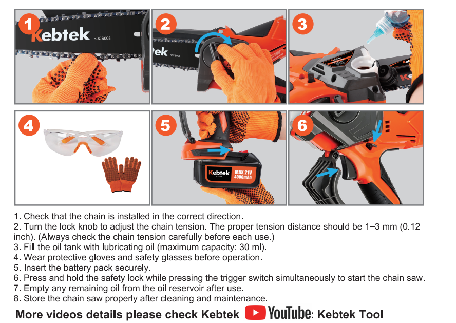 Kebtek KPRO 21V Cordless Brushless 8 inch Mini Chainsaw