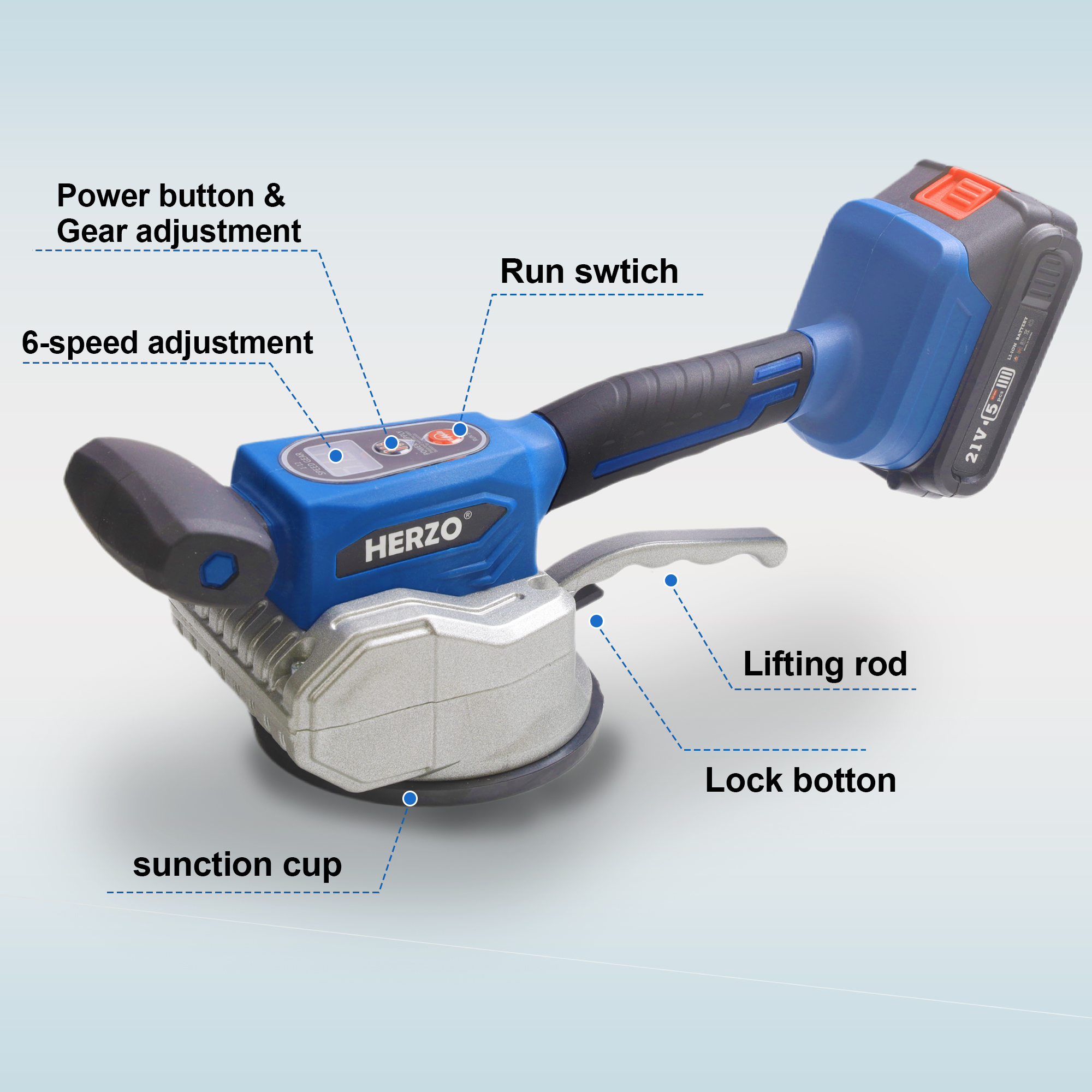 HERZO 20V Portable Electric Tile Laying Vibrator Machine DIY Wall Leve