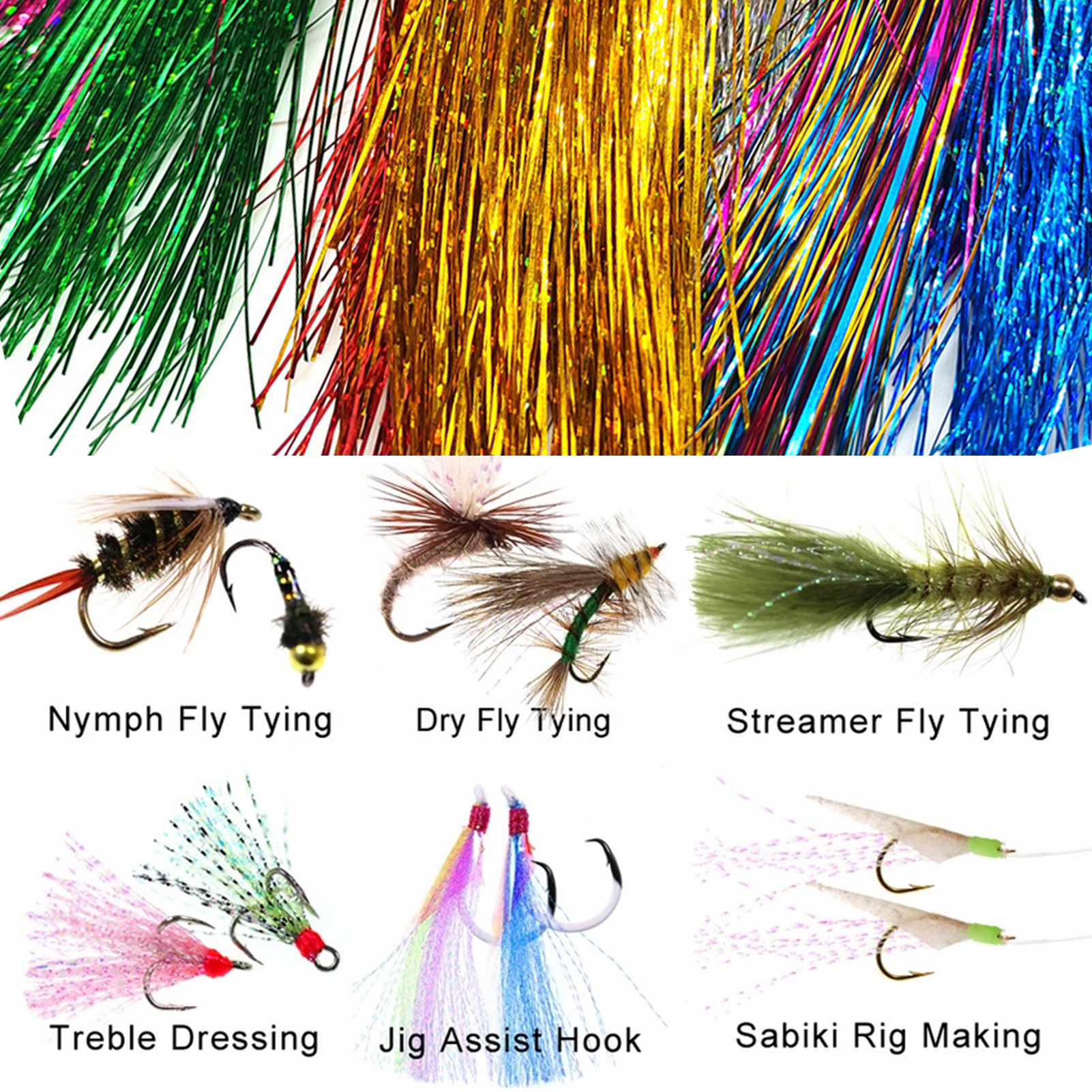 FREE FISHER 24pcs/Set Fishing Crystal Flash Wires 35cm Shining DIY Flies Material Fishing Bait Skirts Spinners Flashabou Tinsel Accessories 