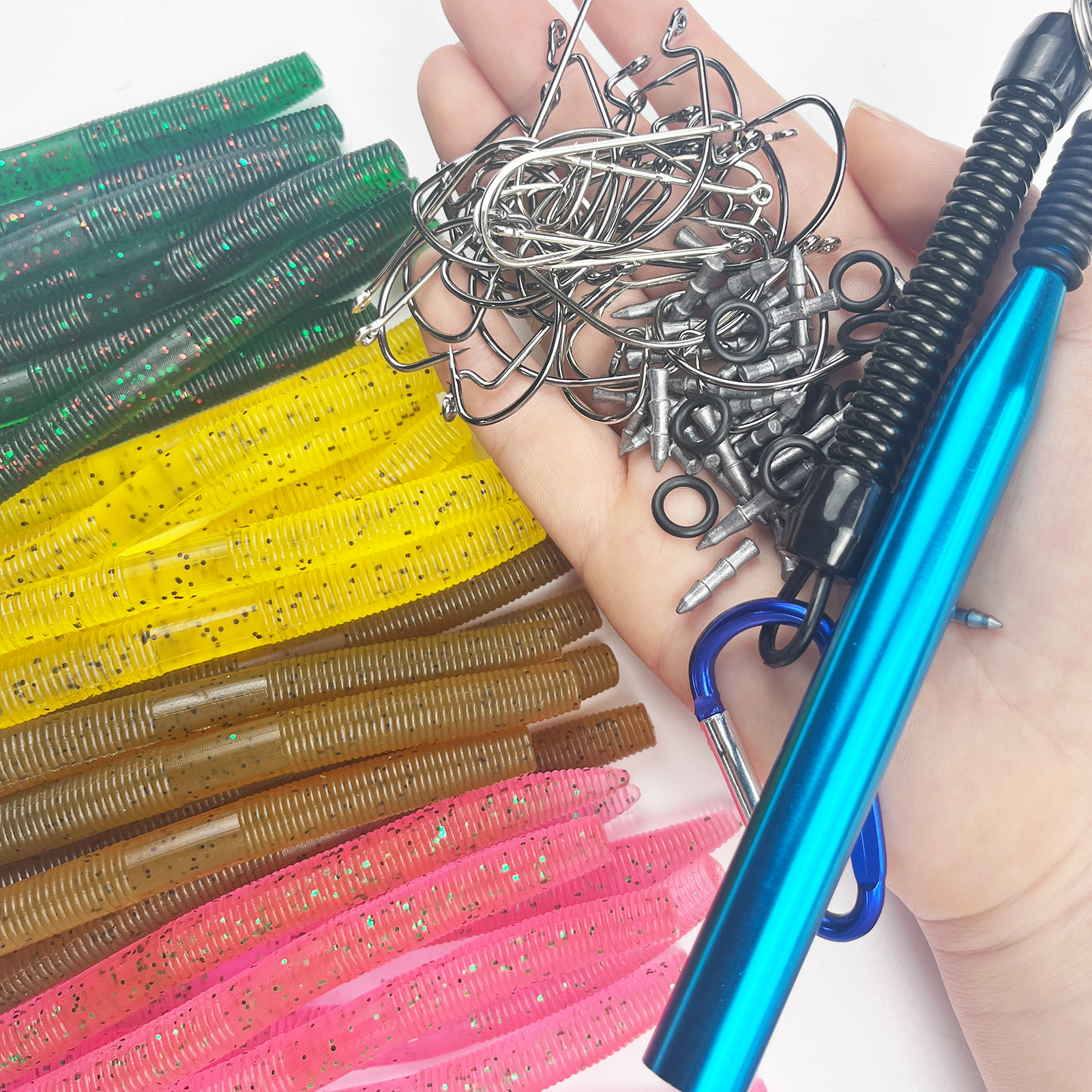 FREE FISHER 134pcs/Lot Soft Lures Set Worms Hooks Fishing Weights Sinker Bait Tying Tools for Freshwater/Saltwater Swimbaits Fishing Tackle Box