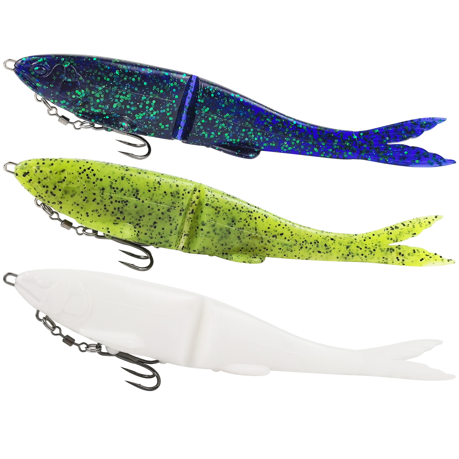 FREE FISHER 2pcs/Lot Soft Glide Baits,Bass Fishing 12cm 11g/17cm 35g Lures with Hook,3D Fisheyes Jointed Swimbaits for Saltwater 