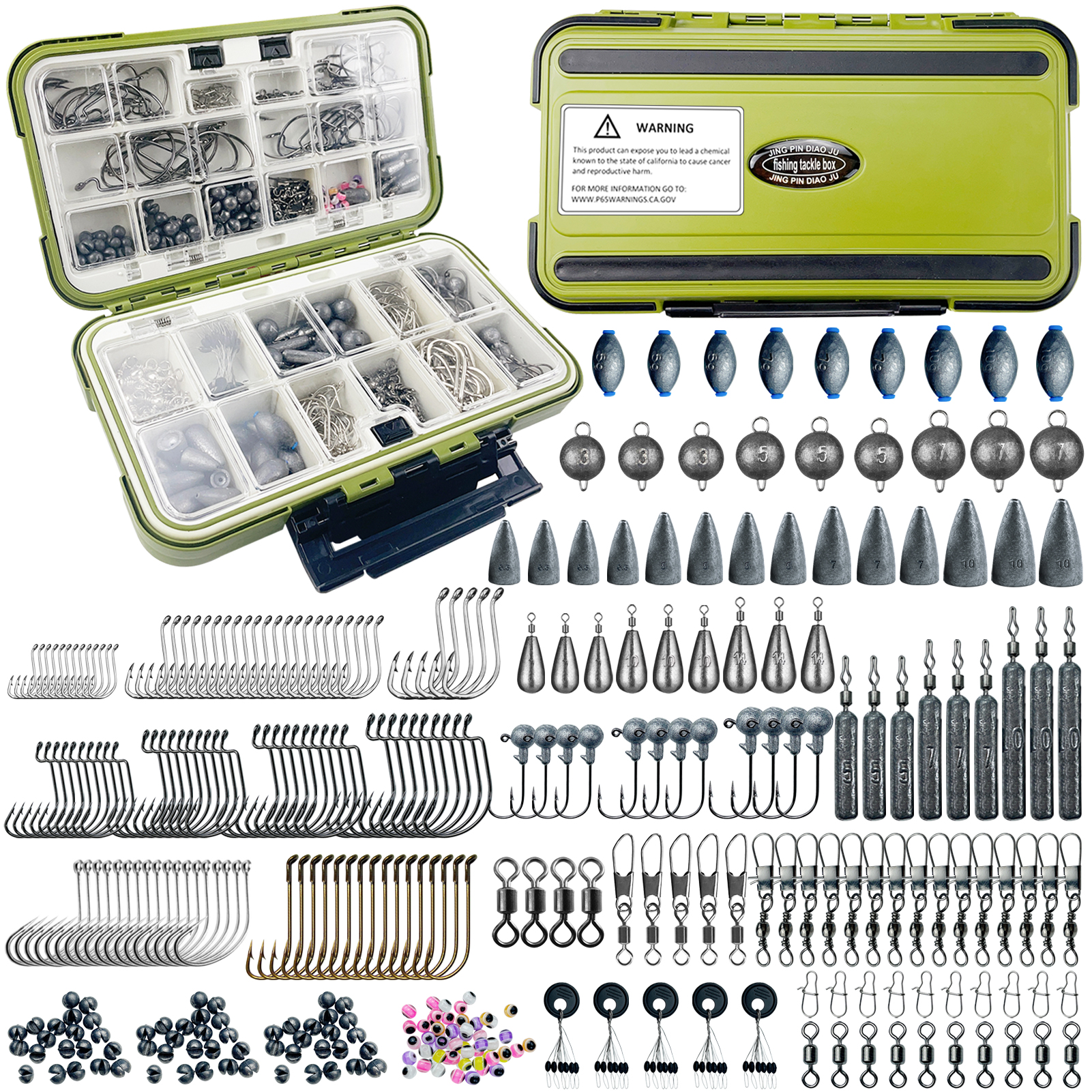 FREE FISHER 306pcs Fishing Weights Set Mixed Lead Sinkers Crank Jig Hooks Bait Lure Acceccories Swivels Snaps Beads with Multigrid Box for Freshwater/Saltwater